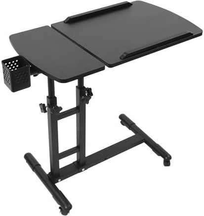 Table de travail en fer et bois de tatouage noir avec deux surfaces de travail séparées, station de travail mobile de tatouage réglable en hauteur avec roulettes rotatives à 360 degrés pour tatouage