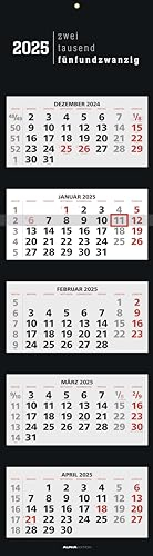 Alpha Edition - 5-Monatskalender Black 2025 Bürokalender, 33x20cm(33x120cm geöffnet), Kalender mit Jahresübersicht, Datumsschieber, faltbar, 5 Monate auf einen Blick und deutsches Kalendarium
