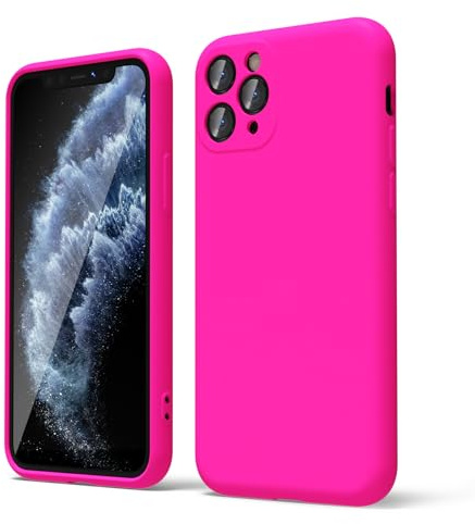 oakxco für iPhone 11 Pro Hülle Silikon Case mit Kameraschutz, Ultra Dünn Bunt Handyhülle Mädchen, Einfarbig Handy Hülle Slim Schutzhülle, Matt TPU Weich Gummi Glatt Silikonhülle Bumper, Neon Pink