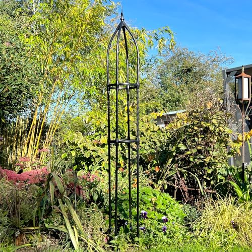 GardenSkill Garden Obelisk for Climbing Plants 220cm / 7ft | Metal Plant Cage Tall Support Trellis Rose Tower for Flowers, Pots, Shrubs, Vine, Dahlias, Clematis, Patio | Tubular Rustproof Frame, Black