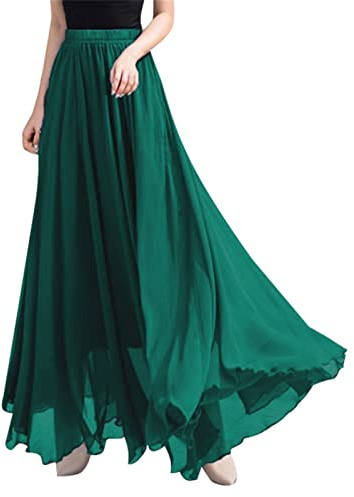 Jupe Longue En Mousseline De Soie Femme Mode Fluide Couleur Unie Jupe Boheme Avec Doublure IntéRieure Taille Haute Jupe Chic Et Elegant Confortable Et Respirant D'éTé ExtéRieur DéContractéE