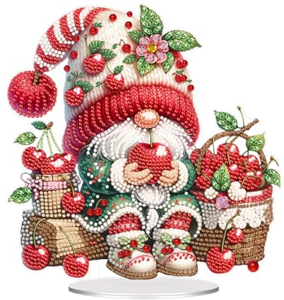 Starnearby DIY Diamond Painting Zwerge Tisch Deko 5D Diamant Painting Wichtel Deko, Gnome Diamant Malerei Ornamente, Zuhause Deko Geschenke für Mädchen (Cherry)