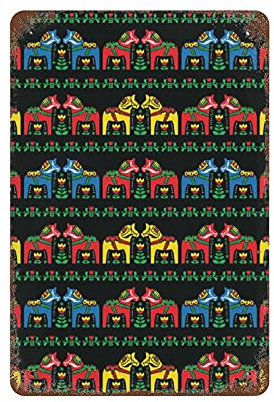 Targa in metallo con motivo folk svedese Dala Horse Folk, decorazione da parete vintage da appendere alla parete per casa, cucina, giardino, 30 x 20 cm
