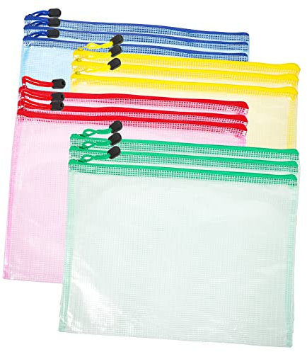 SHINEOFI 12 Stück A4 Reißverschluss Dokumententaschen Kunststoff Material Bunte Akten Organizer Für Schule Büro Und Reisen