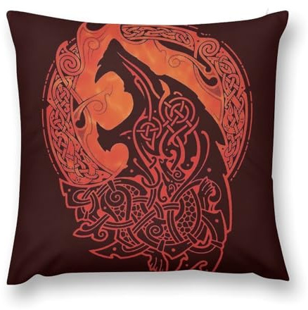 YUERYXH Vikingos Nórdicos Runas Funda Almohadones, Suave y Cómodo Peluche Corto Fundas Cojín para Dormitorio Cama Sofá, Casa Tamaño Queen Funda Almohada(Red,40x40cm)