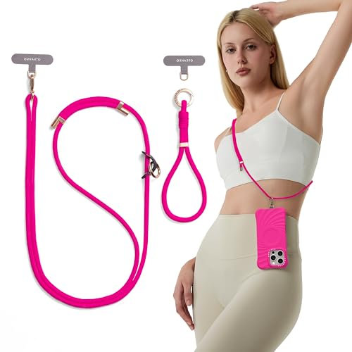 ORNARTO Premium Multifunctional Anti-Theft Lanyard - Adjustable Crossbody Phone Strap with Detachable Wrist Band & 2 Accessory Patches | Custom Metal Buckle, Skin-Friendly-Hot Pink