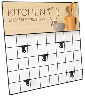 Decoración de pared de metal para la cocina, rejilla de pared para fotos y notas | Red de fotos | Tablón de anuncios de metal con accesorios | Estilo nórdico | 48 x 48 cm