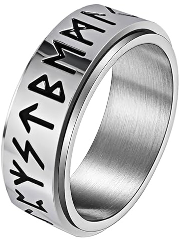 JewelryWe Wikinger Hexagon Angst Ring Herren Edelstahl Herren-Ring Nordische Runen Spinnerring Geometrisch Sechseck Fingerring Bandring Punk Hip Hop Biker Band Armulett Schmuck Geschenk
