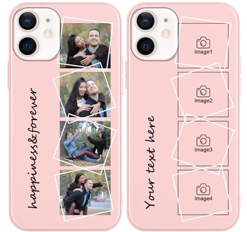 ZhuoFan Cover Personalizzata per iPhone 12 mini 5,4, Personalizzato Custodia con Foto Immagine Testi Custom Case, Rosa Silicone Antiurto Personalizzabile Custodie per iphone 12 mini