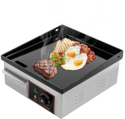 Elektrische Griddleplatte, 34.5 * 36.5cm 1700W Kommerzielle Tischgrill mit Antihaft-Beschichtung, EG-818 50-300℃ Profi Edelstahl Bratplatte Elektrogrill für Haus Restaurant