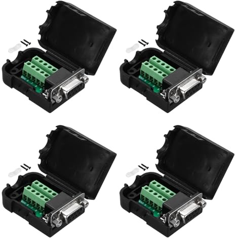 sourcing map D-sub DB9 - Conector de placa de conexión con caja de 9 pines y 2 filas de puertos hembra, adaptador de bloque de terminales sin soldadura, paquete de 4 con tuercas