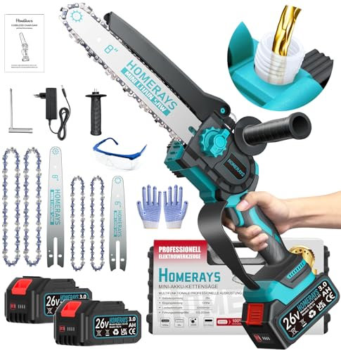 Mini Motosega a Batteria per Potatura con 8000mAh, Mini Motosega Elettrica da 8 e 6 Pollici con Oliatore Automatico e Batteria per motosega a Mano Senza spazzole 2 * 4000mAh per Cesoie da Giardino