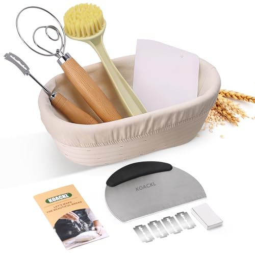 KOACKL Sourdough Bread Starter Kit, Premium Banneton Proofing Bread Baking, 10 Inch Oval Sourdough Proofing Basket with Sourdough Tools, Perfect for Professional Bakers Home Enthusiasts Ideal Gift Set