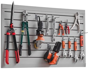 VEVOR Panneau à Lattes Mural Garage, 1225 x 645 mm, Panneau Rangement Outils en PVC avec Conception Modulaire, Porte-outils Muraux pour Affichage, Organisation, Stockage, Atelier, Artisanal, Gris
