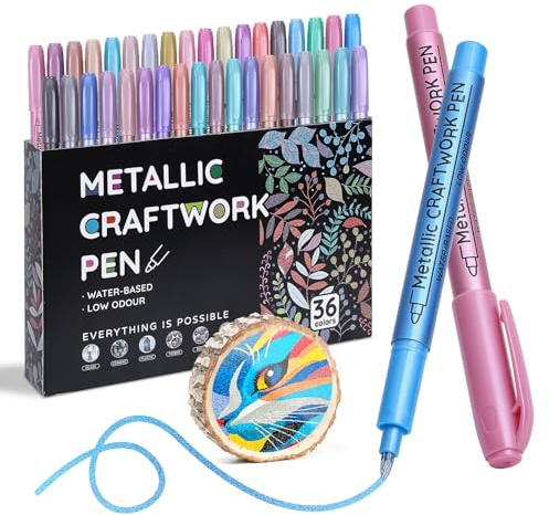 KEMYR Metallic Paint Markers, 36 Colors Sparkle Metallic Glitter Markers, Acrylic Paint Pens for Rock Painting, Glass, Wood, Fabric, Black Paper, Cards, Scrapbook, DIY Art Crafts