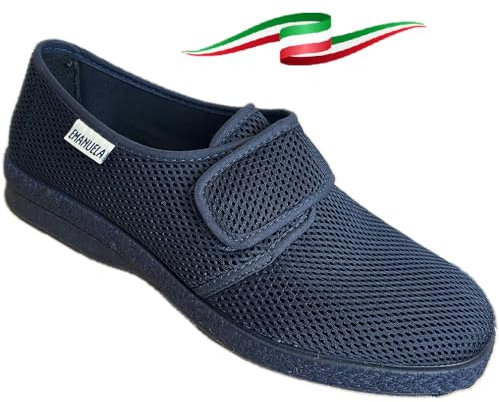 EMANUELA PANTOFOLE homme d'été frais et léger en toile à NIDO D'APE Plus avec larme plante confortable depuis 2025 Fabriqué en Italie, bleu foncé, 43 EU
