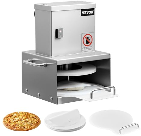 VEVOR Presse à pâtes électrique, plaque 15 cm, presse à pizza en acier inoxydable, formeuse à pizza commerciale à épaisseur réglable, avec 100 feuilles de papier sulfurisé, pour cafés, boulangeries