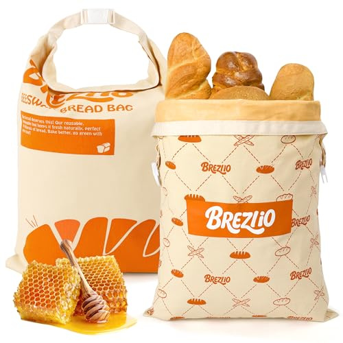 2 bolsas de pan de cera de abejas, reutilizables, 32 x 43 cm, extragrandes, para mantener el pan y productos horneados frescos (beige + naranja)