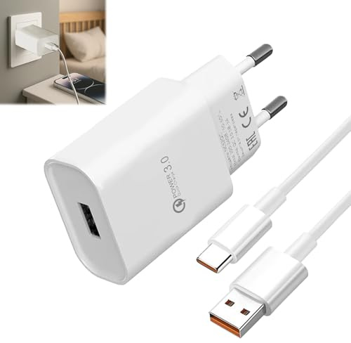 BOULESENM Cargador Rápido de 18W con Cable Tipo C de 1,5M, Cargador USB-C Compatible con Xiaomi Note9, Samsung, Oppo, Google, Motorola, Realme, HTC, Sony, Cargador Tipo C, para Honor Lite, Huawei Lite