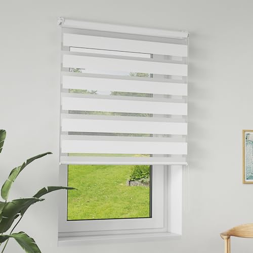 LILIIN 70x120cm Doppelrollo klemmfix ohne Bohren, Duo Rollo Blickdicht Zebrarollo Rollos für Fenster & Tür, Rollo Klemmrollos für Wohnzimmer Küche Büro lichtdurchlässig und Verdunkelnd, Weiß
