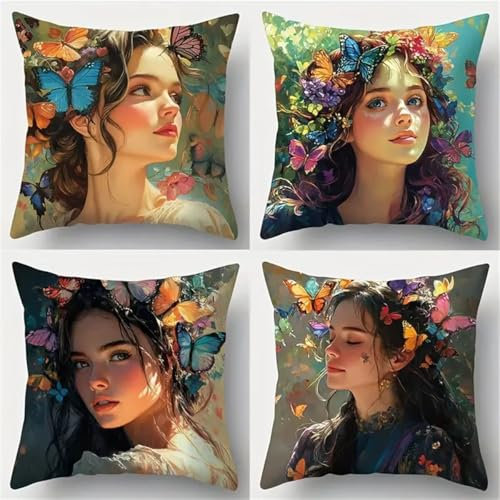 Kissenbezüge 4er Set Schönheit 30x30cm Dekorative Kissenhülle, Leinen Zierkissenbezüge mit unsichtbarem Reißverschluss, Weich Kissen Bezug Zierkissen für Sofa Wohnzimmer Zuhause Dekor Sv10680