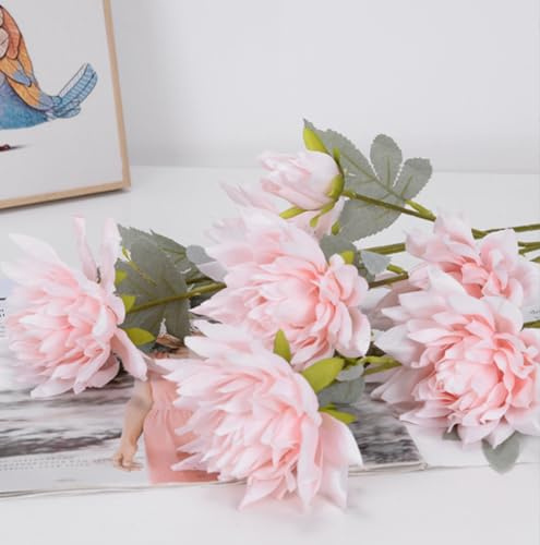 SUXUMHAO Lot de 3 fleurs artificielles de dahlia pour décoration de mariage Rose