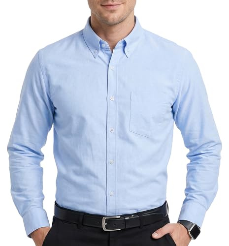 Cotton King 100% Cotton Oxford Shirts for Men Long Sleeve Button Down Shirt | Mens Dress Shirts, Regular Fit, Pre-Shrunk, breathable ,Soft,Box Pleat,Classic Business Casual Formal Wear, with Chest Pocket