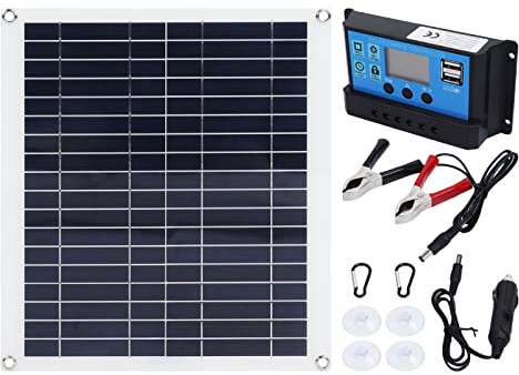 Kit Solar 100W Fotovoltaico, Placas Fotovoltaicas Portátiles, Cargador Solar Plegable 20W con Controlador 100A para Móvil y Coche - Carga Estable, Protección de Circuito, Ideal
