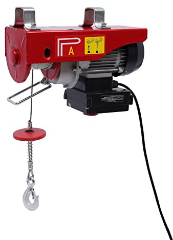 Cabrestante eléctrico, con mando a distancia, 200 m, motor de 510 W y cable de acero de 12 m, polea eléctrica para taller y obra, capacidad de carga de 100 kg individual/200 kg doble cuerda