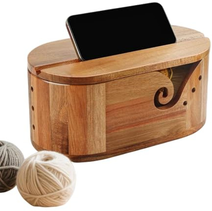 Cuenco de para Tejer, Cuenco de Madera con Tapa para Guardar Hilos. Bandeja de Almacenamiento para Suministros de Manualidades y Accesorios | para acolchar, Tejer, Tejer, hilar y Hacer a Mano