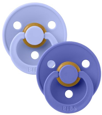 BIBS Colour Schnuller 2er-Pack, BPA-frei, Kirschform Nippel. Naturkautschuk/Latex, Hergestellt in Dänemark, Größe 2 (6-18 Monate), Hush/Grape