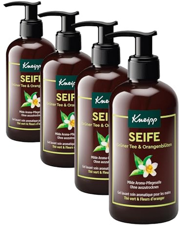 Kneipp Seife Grüner Tee & Orangenblüten - Bewahrt die Haut vor dem Austrocknen - Rezeptur ohne Mikroplastik - 250ml (Packung mit 4)