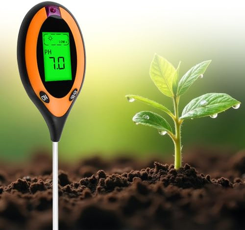 Fastsaw 4 in 1 Bodenmessgerät, digitales pH-Messgerät mit Feuchtigkeits-, Temperatur- und Lichtmessung, LCD-Display, automatische Abschaltung, für Pflanzen, Garten, Rasen, Gewächshaus.