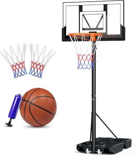 Basketballkorb Outdoor,Basketball Korb 100-305cm Höhenverstellbar,Basketballkörbe mit Ständer, Bruchsichere Rückwand, 2 Wetterfest Netz,für Kinder