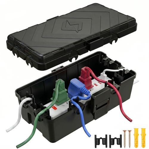 Effix Kabelbox Wasserdicht Outdoor IP54, Wasserdichte Box Wetterfeste Kabelbox, Zum Schutz von Steckdosenleisten & Kabeln für Außenbereich bei starkem Regen & Schnee (26×15×9,4cm)-Schwarz