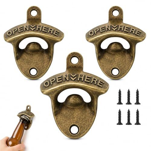 3 Stück Flaschenöffner Wand,Zinklegierung Flaschenöffner,Intage-Stil Wand | Mit Selbstschneidenden Schrauben,Bierflaschenöffner Geeignet Für Bars,Küche,Wohnung,Terrasse,Restaurant Usw