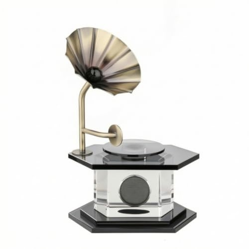 KESOTO Desktop Phonograph Vintage Gramophone Ornament Sculpture Figurine Decor With Crystal Body Metal Cone And Faceted Base suitable for living rooms workplaces reception areas display shelves
