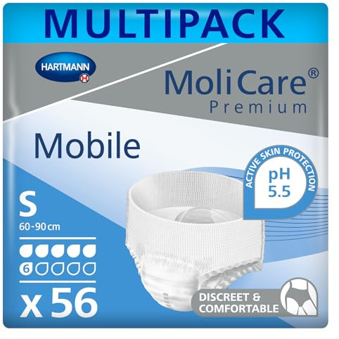MoliCare Mobile: Pañales para Adultos con Incontinencia Severa, Ropa Interior Absorbente para Hombres y Mujeres, talla S, 14 unidades - Pack de 4