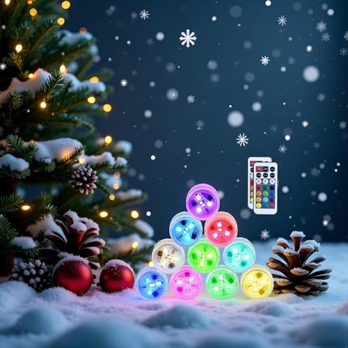 Afoosoo Halloween Kürbis Lichter RGB Unterwasser Multi Farbwechsel Flammenlose LED Runde CR2450 Batteriebetriebene Super Helle Weiße Warmweiße LED mit Fernbedienung