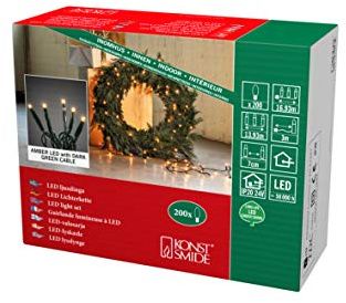 Konstsmide Micro LED Lichterkette, verschweißt, 200 bernsteinfarbene Dioden, 24V Innentrafo, dunkelgrünes Kabel - 6355-820