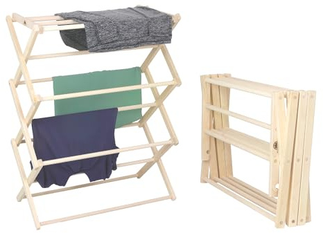 Pennsylvania Woodworks Premium American Maple Clothes Drying Rack - Handcrafted in Pennsylvania - Solid Wood Construction, Collapsible, Eco-Friendly Laundry Solution (Medium)