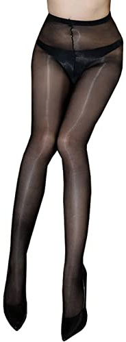 HTRUIYATY Medias grasas sexy 1denier brillante Pantyhose sin costuras brillante cintura alta lisa medias-Negro