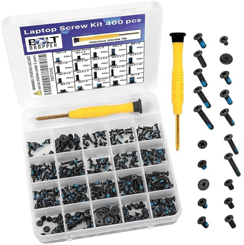 BOLT DROPPER 400pcs Laptop Screws w/Blue Nylok (20 Sizes) Titanium Nitride Screw Driver, Notebook Computer Screw Kit Set, Electronic Repair Screws for Hard Drive SSD Motherboard Fan Power Graphics
