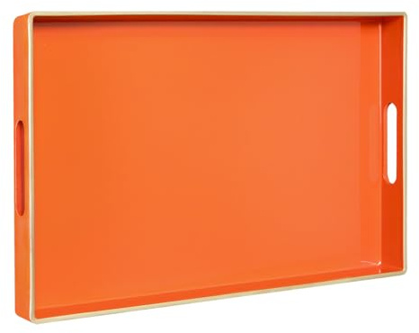 MAONAME Plateau décoratif pour Table Basse, Plateau de Service Moderne avec poignées, Plateau à thé rectangulaire en Plastique pour Ottoman, décoration de Salle de Bain, 40 x 25,9 cm (Orange)