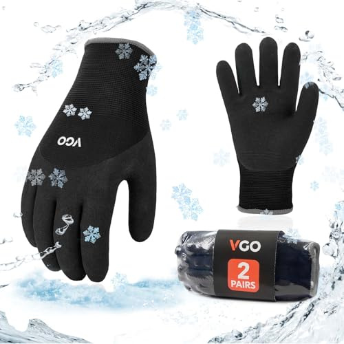 Vgo... 2 Paare Winterhandschuhe, Sicherheitshandschuhe für Kühlhaus oder Gefrierschrank, Outdoor Heavy Duty, doppelt gefüttert, Gummi-Latex beschichtet (RB6032)