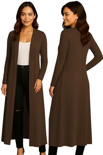 Re Tech UK - Ladies Maxi Lightweight Long Cardigans for Women (Brown, XXL)