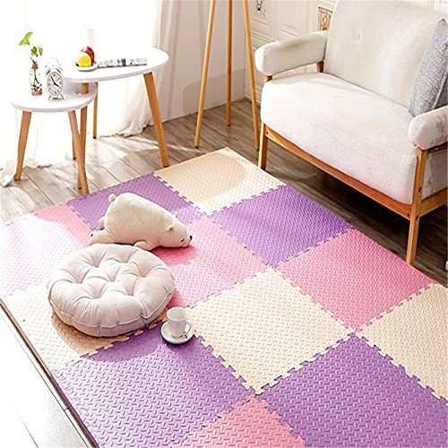 TONGQU Puzzlematte Eva wasserdicht Spielmatte Schaumstoffmatte Kinderteppich Spielteppich ineinandergreifende Boden-Puzzle-Matte für Kinder Mädchen/Jungen,Beige+pink+Purple,8