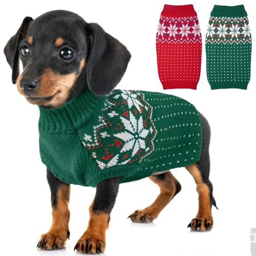 Weihnachtspulli Hund, Strickpullover Dackel Pullover Warm Fleece Hundepullover mit Leinenloch Tägliche Aktivitäten Im Freien Wie Spaziergänge, Insbesondere An Kühlen Morgenstunden, Grün S