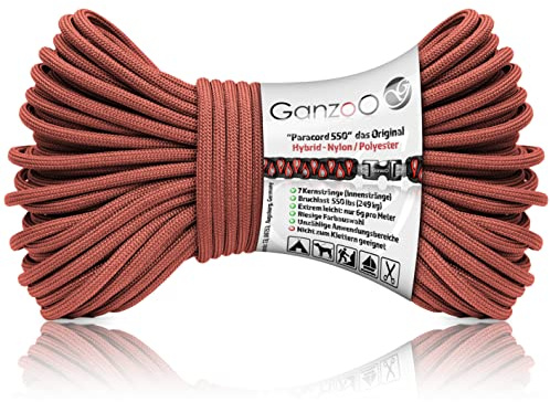 Ganzoo Paracord 550 Seil kupferbraun 4 mm Typ 3, 30 m Länge, Hybrid aus Nylon/Polyester, 32-Litzen Außenmantel, 7 Innenstränge, 550 lbs ca. 250 kg Bruchlast, zum Knüpfen von Leinen und Armbändern