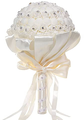 Künstlicher Brautsträuße, Perle Hochzeitssträuße Diamant Brosche Hochzeitsstrauß Weiße Seidenblumen Wedding Flowers Rosen Braut Brautjungfer Brosche Blumenstrauß Blumen Hochzeitsblumenstrauß